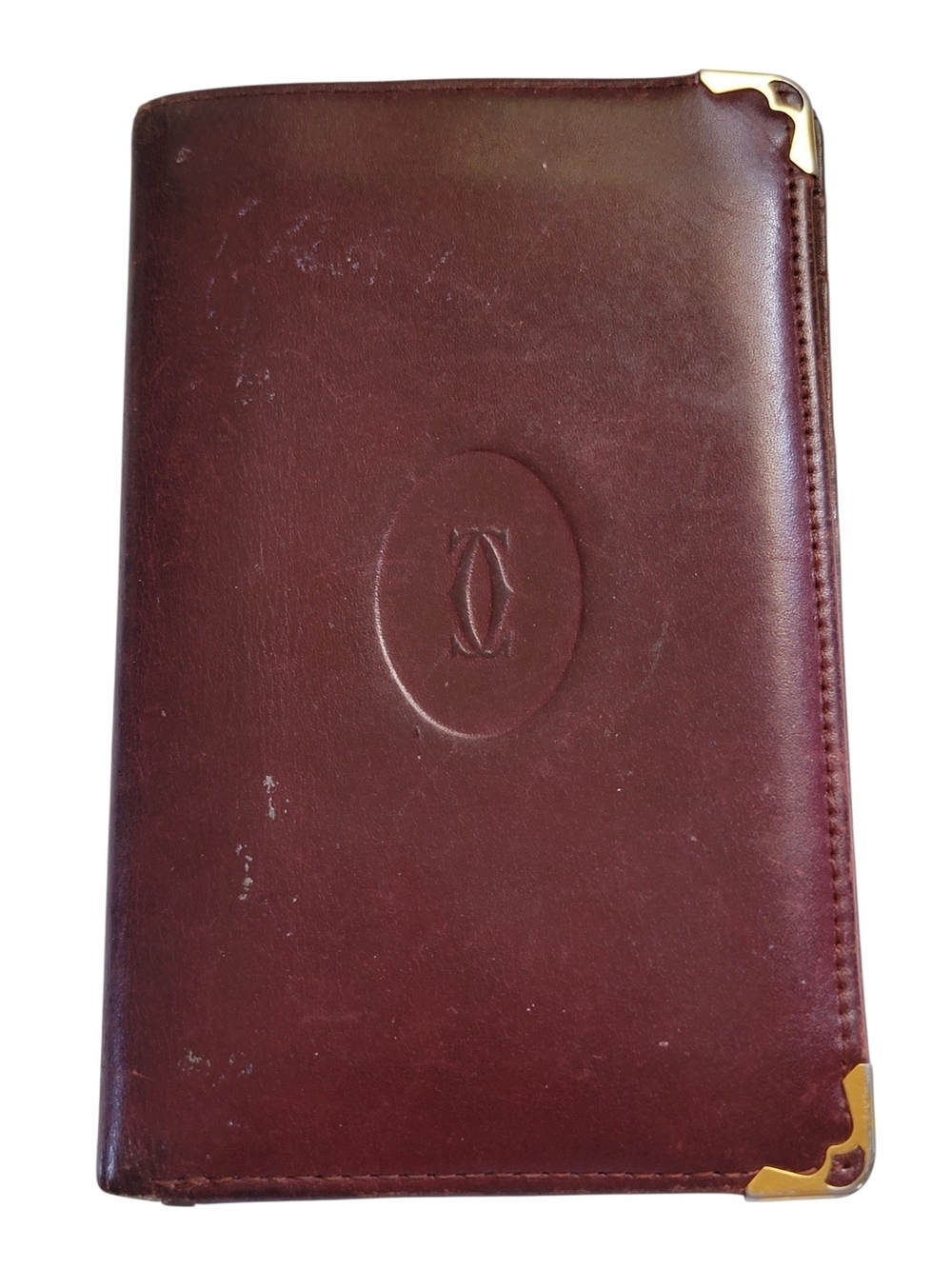 Vintage Must de Cartier Bordeaux Red Leather Bifold Wallet